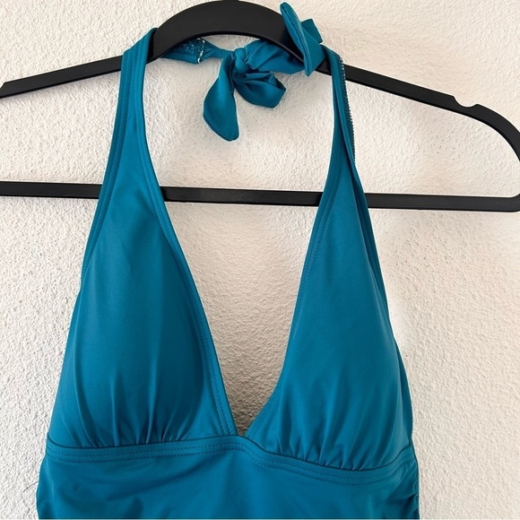 Tommy Bahama Women Swimsuit Top Small Turquoise Halter Neck Padded Vacation - Picture 3 of 8